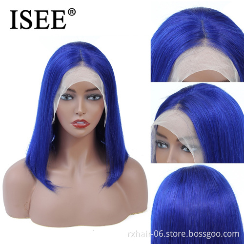 Wholesale 613 blonde human hair lace front bob wig,transparent swiss lace front ombre pink colore wig in stock